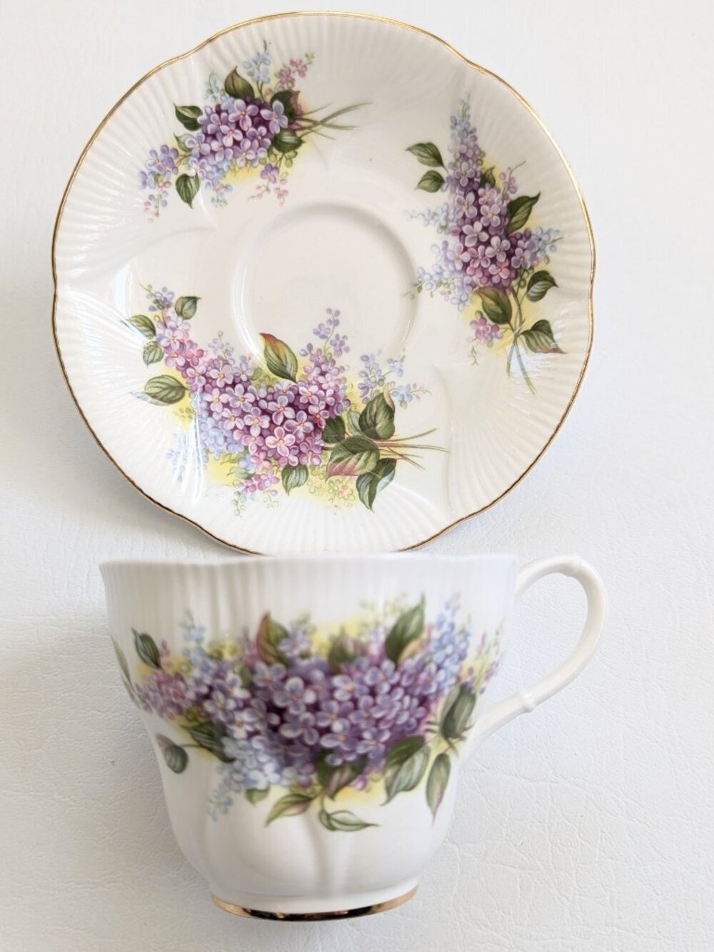 Royal Albert Blossom Time Lilac Teacup & Saucer Bone China England Gilt